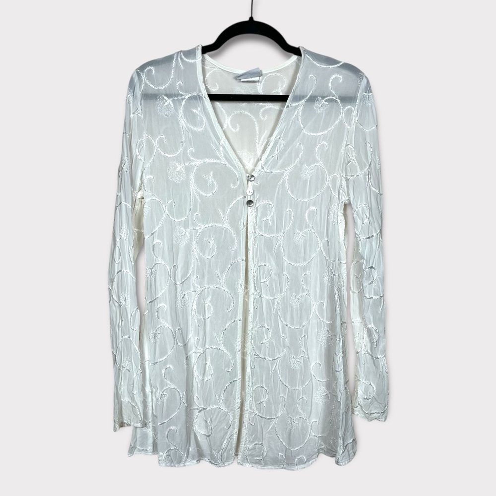 Embroidered Semi Sheer Cardigan Medium Coquette Feminine Boho Cottagecore Fairy